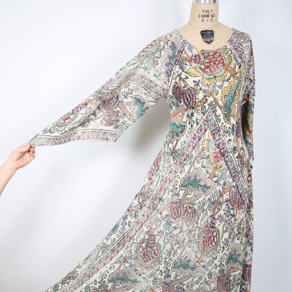 Vintage Caftan Floral Maxi Dress  Boho Hippie Bohemian - Picture 1 of 7